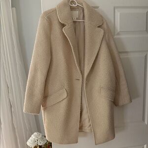 H&M Cream Teddy Coat with Notch Lapel